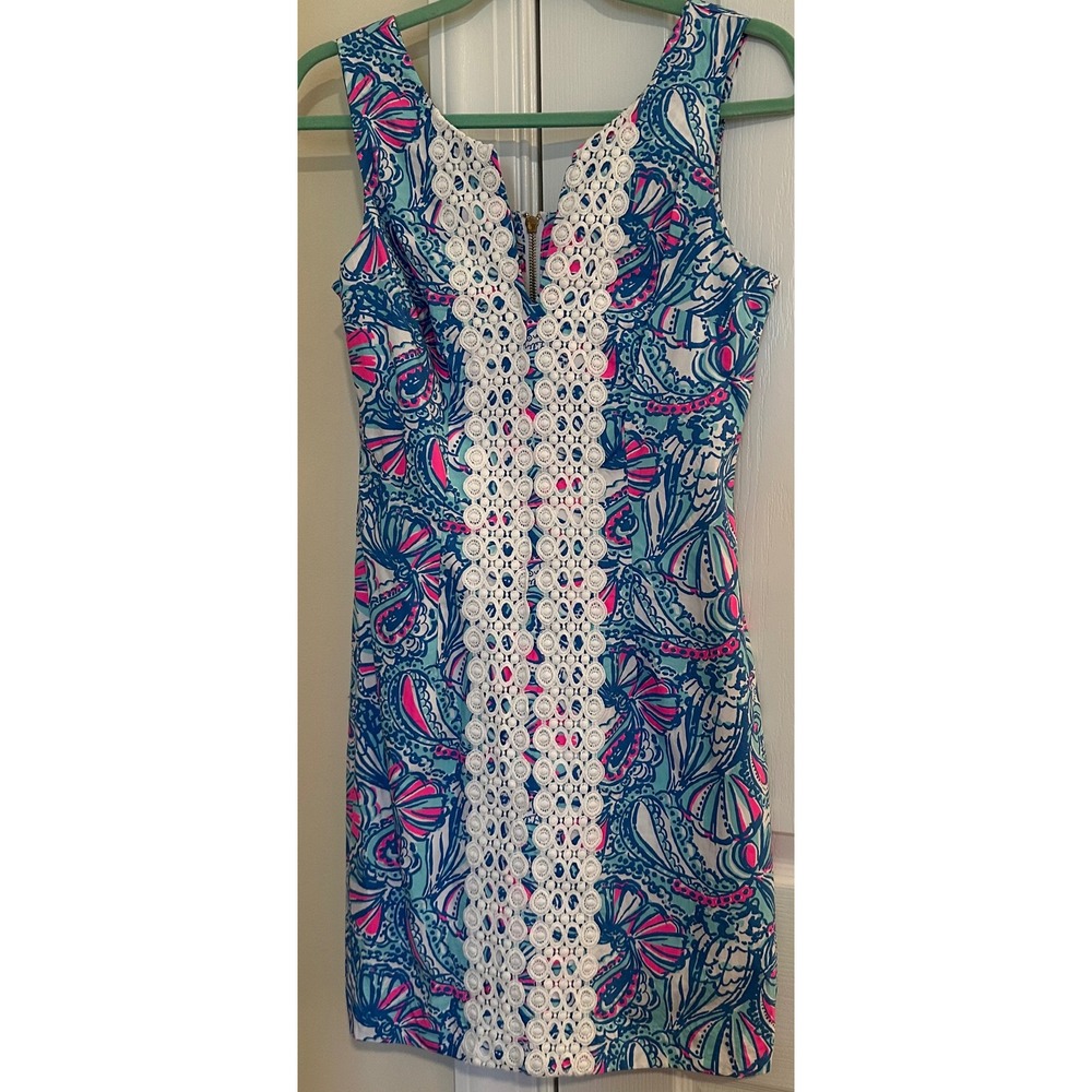 Lilly Pulitzer 20th Anniversary Collection Blue Pink Shell Shift Dress Size 6 - Picture 3 of 8